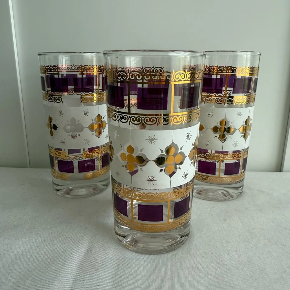 Purple and Gold Highball glasses. 1950’s anchor hocking. Excellent condition. - Picture 4 of 7